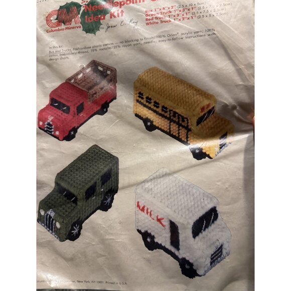 Columbia-Minerva Needlepoint Christmas Idea Kit Bus And Truck Vintage NIP - Picture 7 of 9